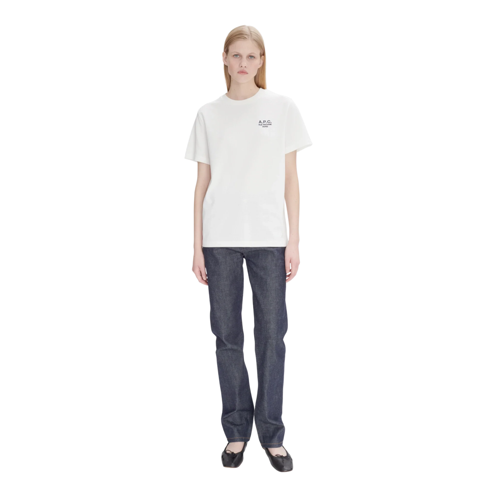 A.P.C. - T-Shirt Standard Rue Madame GOTS - White/Dark Navy - Image 3