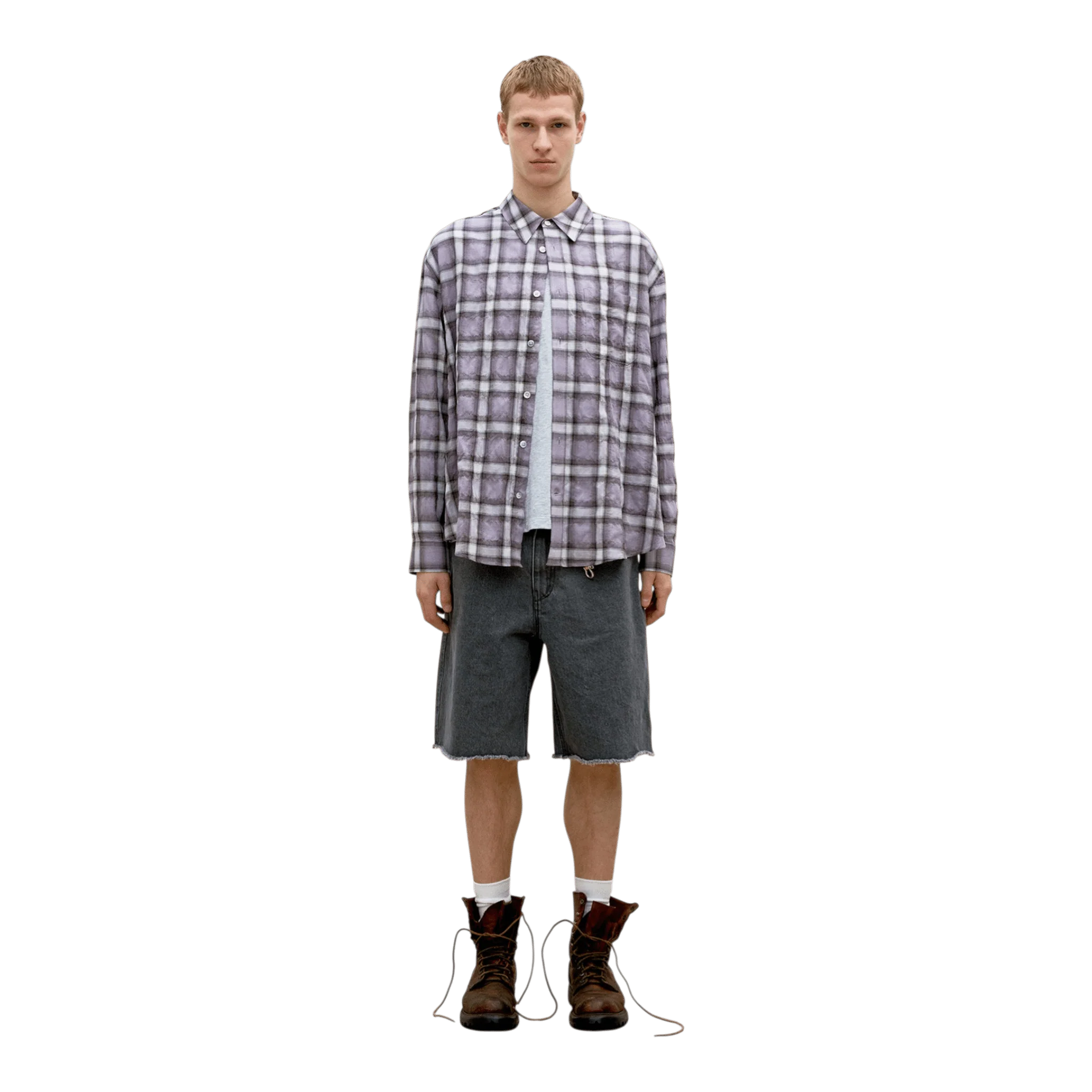 COOR - Seersucker Ombre Checkered Shirt - Purple - Image 2