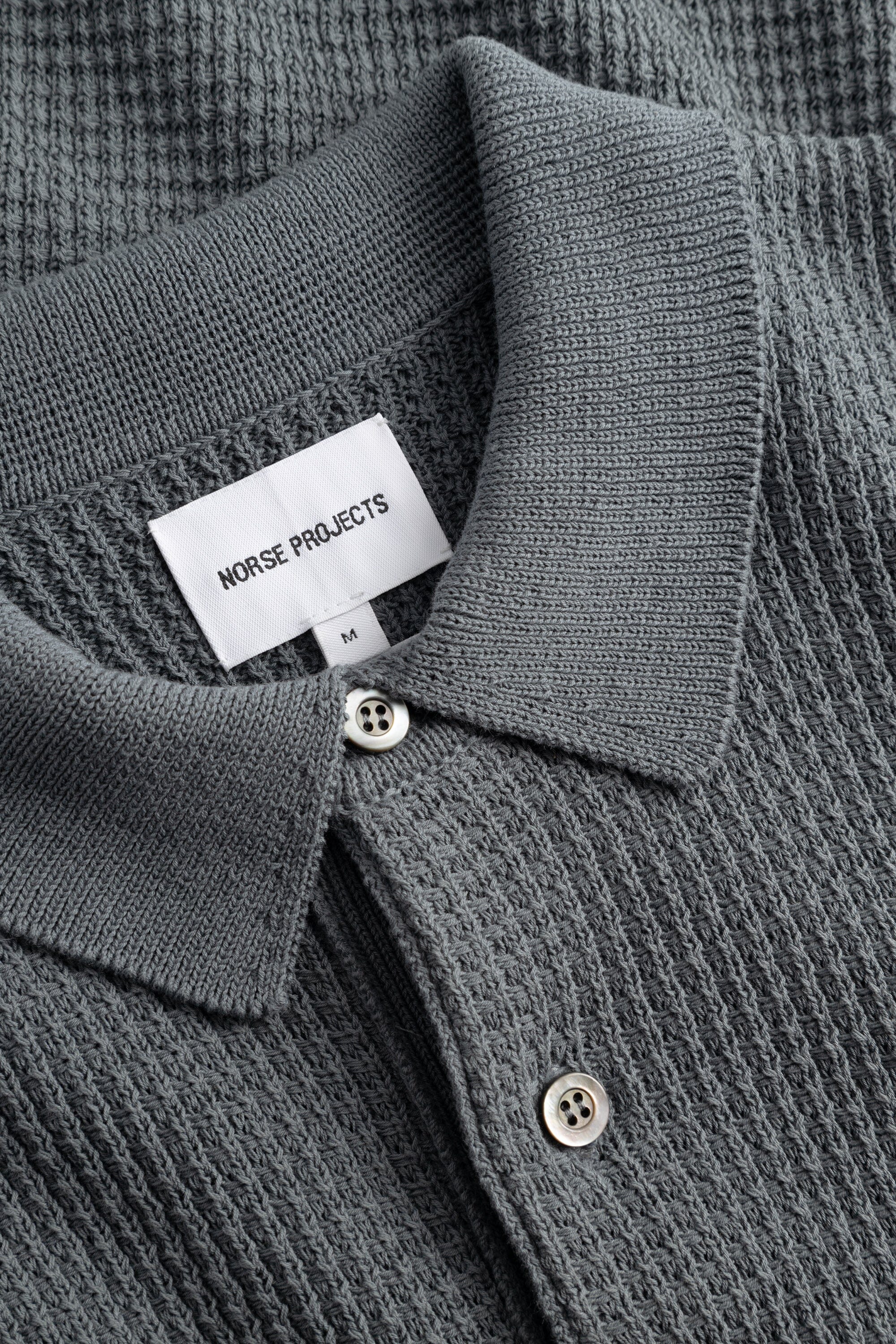 Norse Projects - Anholt Cotton Crepe Polo - Greyish Blue - Image 3