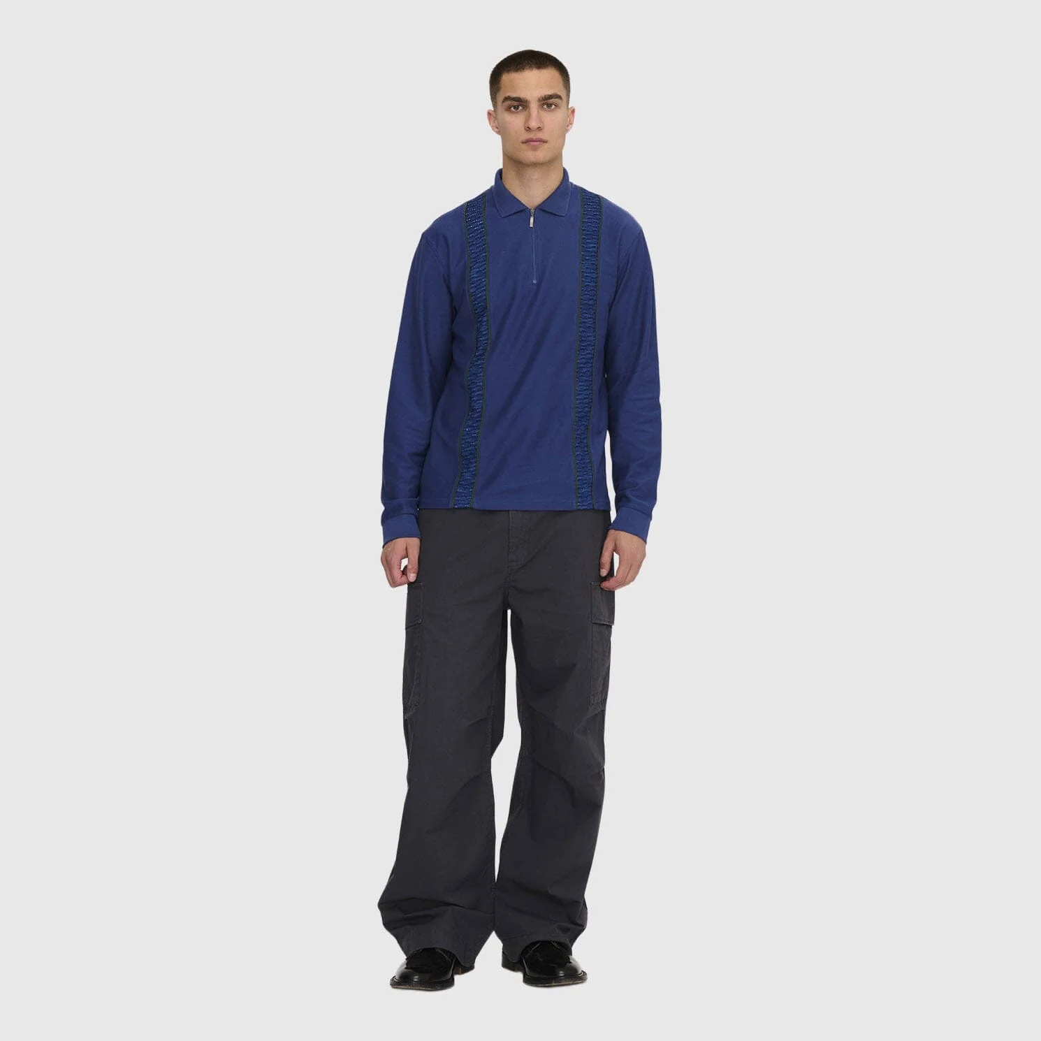 Palmes - Lace LS Zip Polo - Blue - Image 2