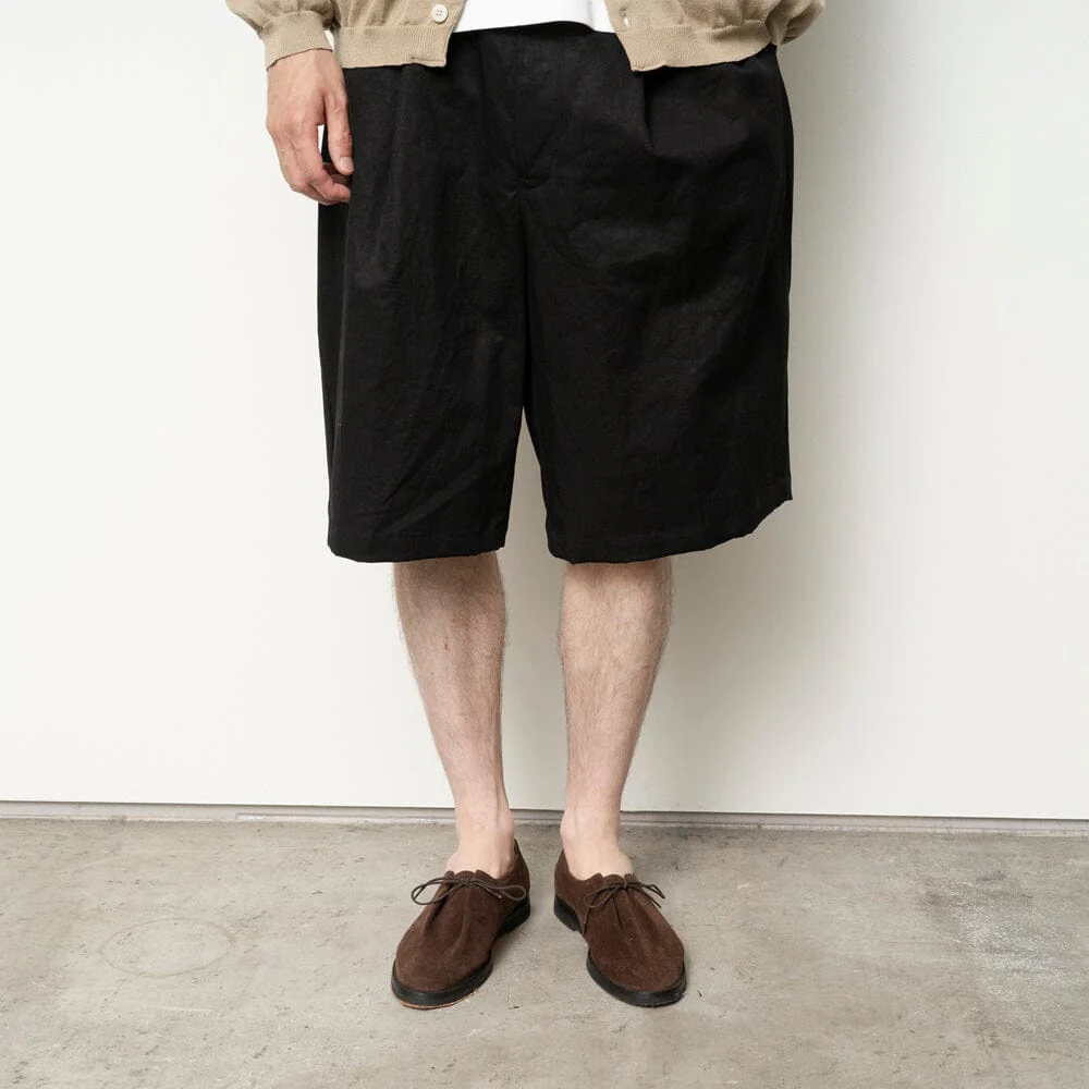Still by Hand - Linen Mixed Wide Shorts - Black - Image 2