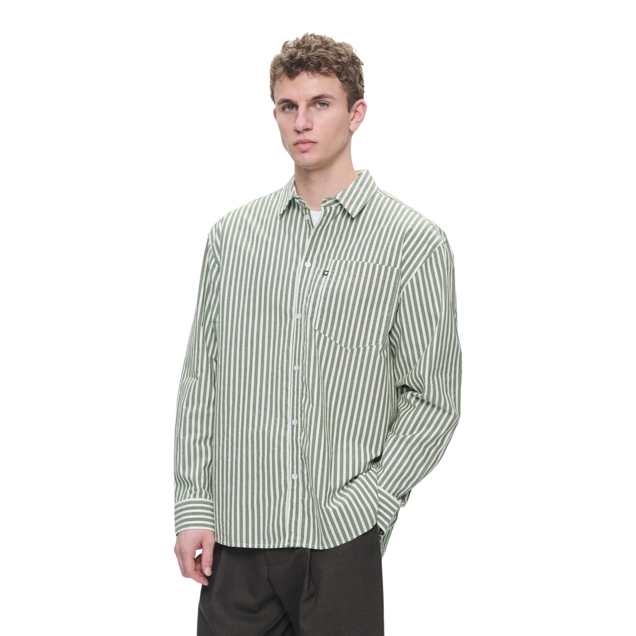 Wood Wood - Double A Day Striped Shirt - Off-White/Green Stripes - Image 4